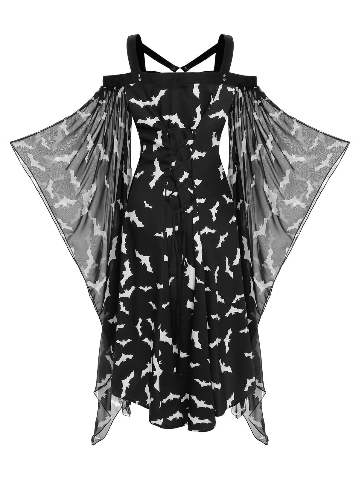 Schwarzes 1950er Halloween Spaghettiträger Fledermauskleid - Image 4
