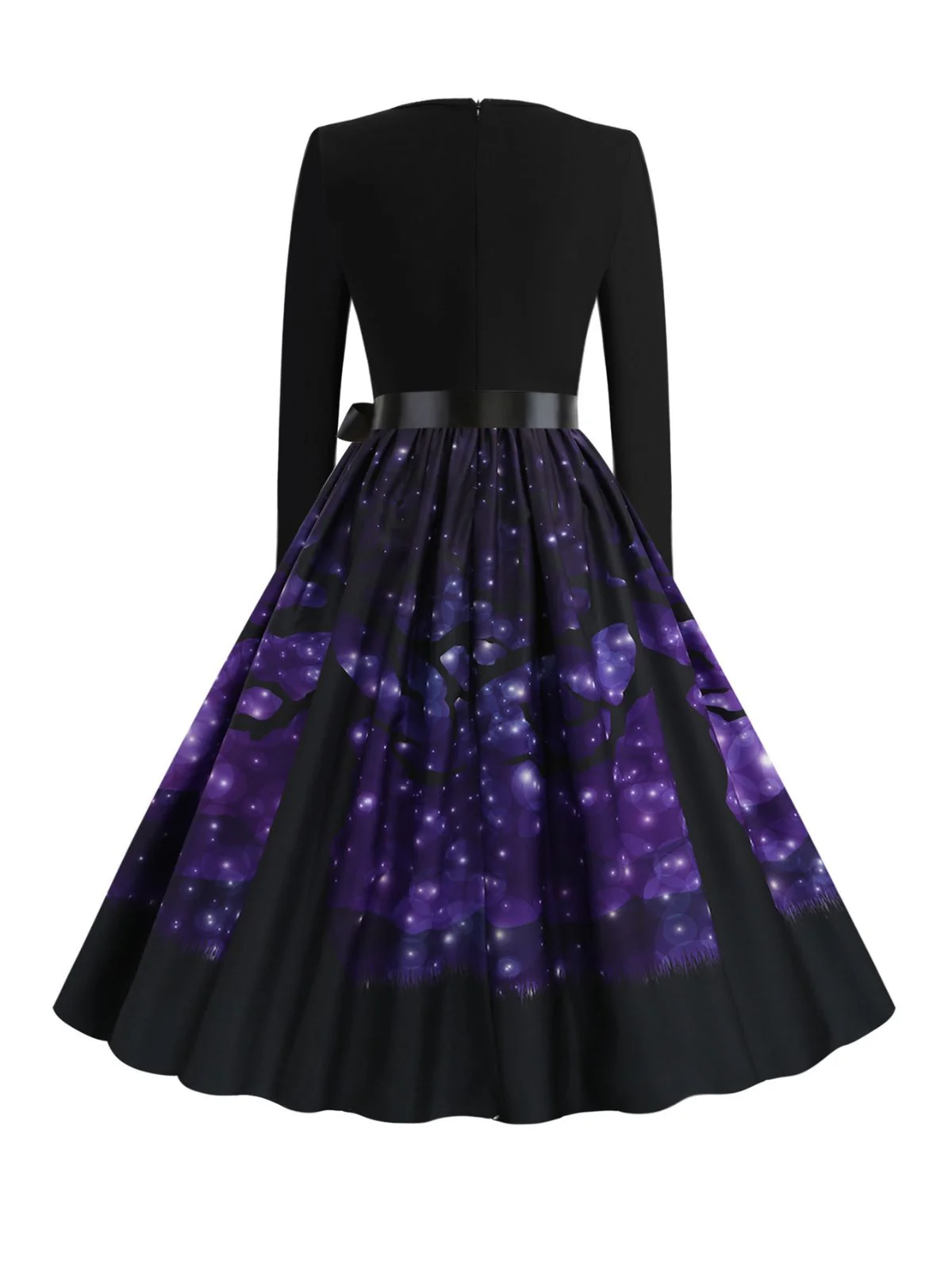 Schwarzes 1950er Halloween V-Ausschnitt Kürbis Swing Kleid - Image 3