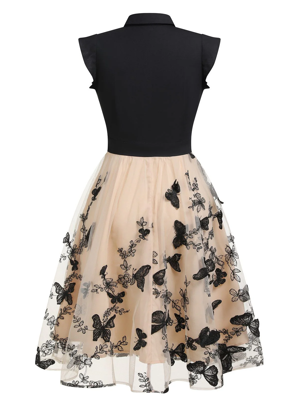 [Vorverkauf] [Übergröße] Schwarz 1950er Schmetterling Patchwork Vintage Kleid - Image 3