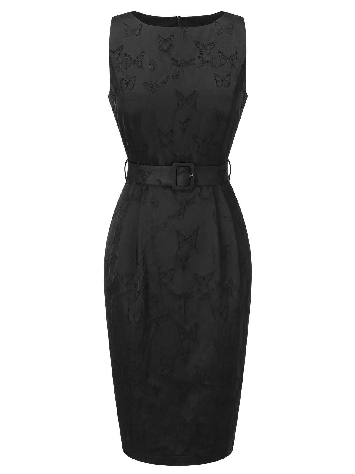 Schwarz 1960er Uni Ärmellos Schmetterlinge Gürtel Kleid - Image 2
