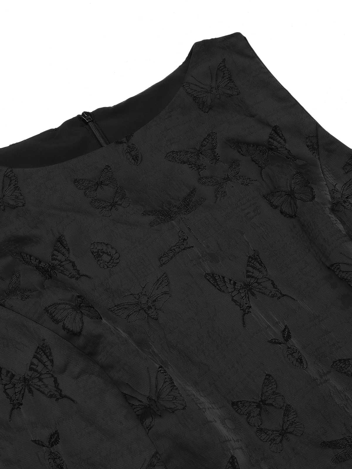 Schwarz 1960er Uni Ärmellos Schmetterlinge Gürtel Kleid - Image 5