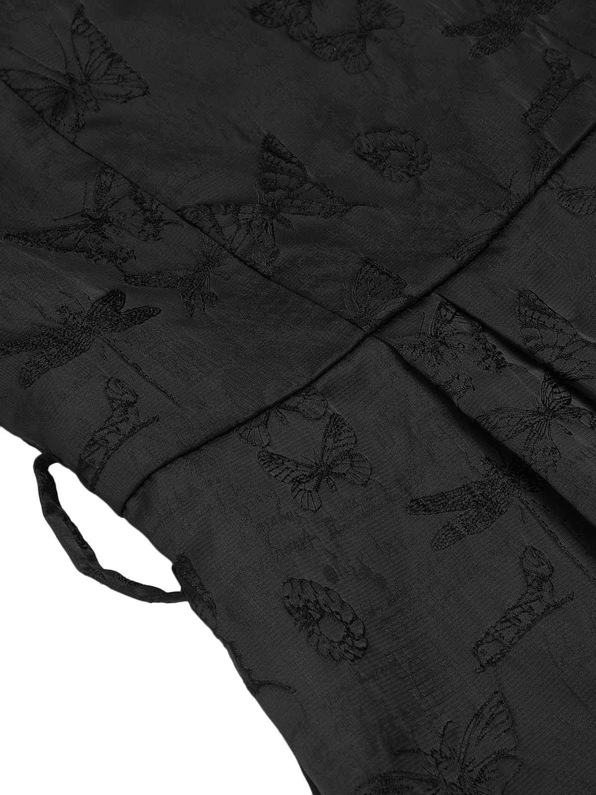 Schwarz 1960er Uni Ärmellos Schmetterlinge Gürtel Kleid - Image 6