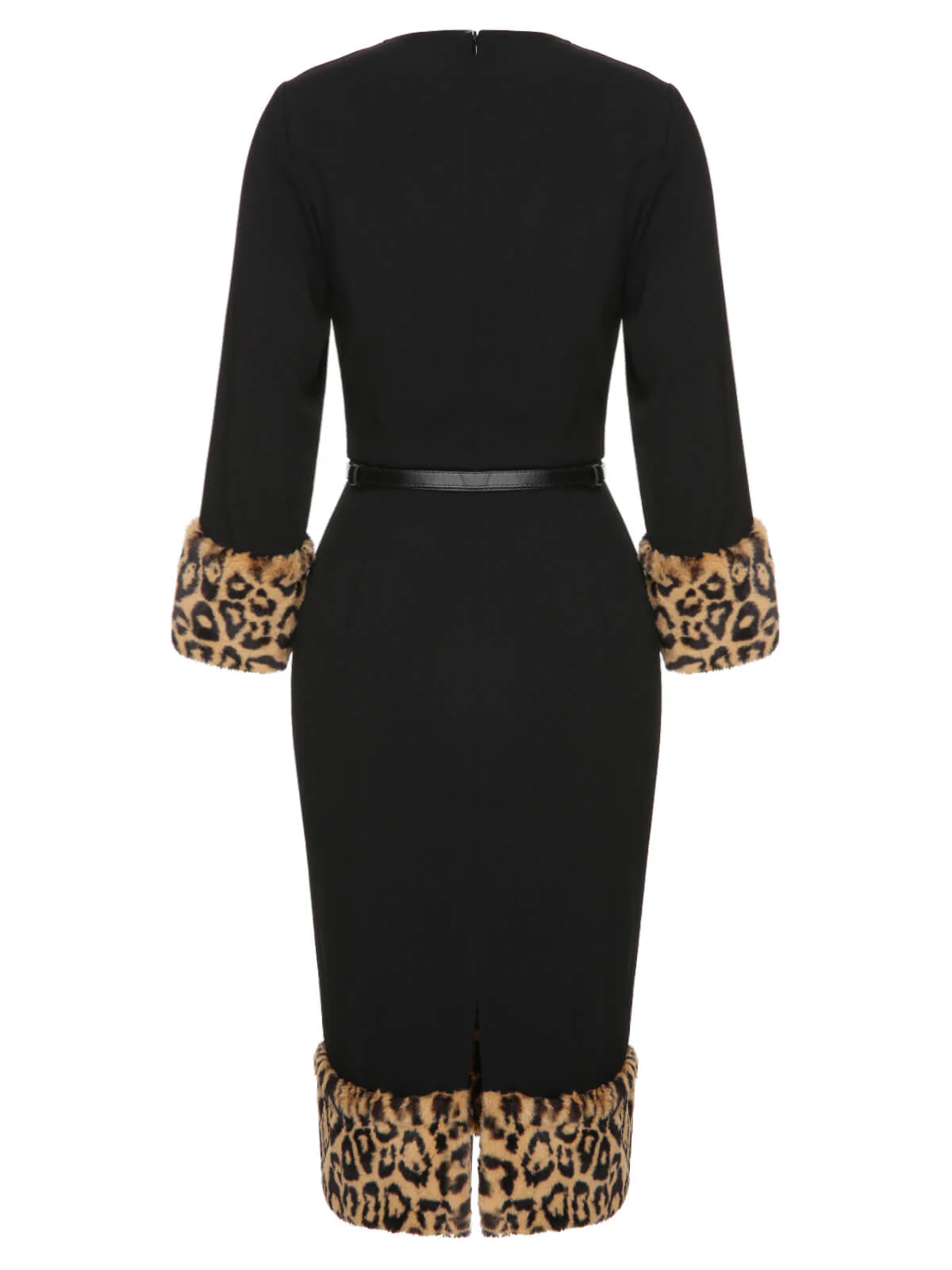 Schwarzes 1960er Leopard Plüsch V-Ausschnitt Bleistiftkleid - Image 8