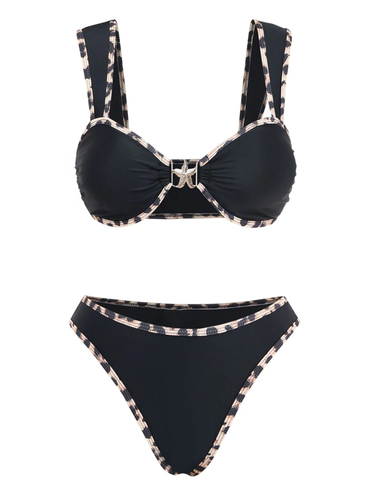 Schwarzes 50er Bikini-Set mit Leoparden-Besatz und Metall-Seestern - Image 2