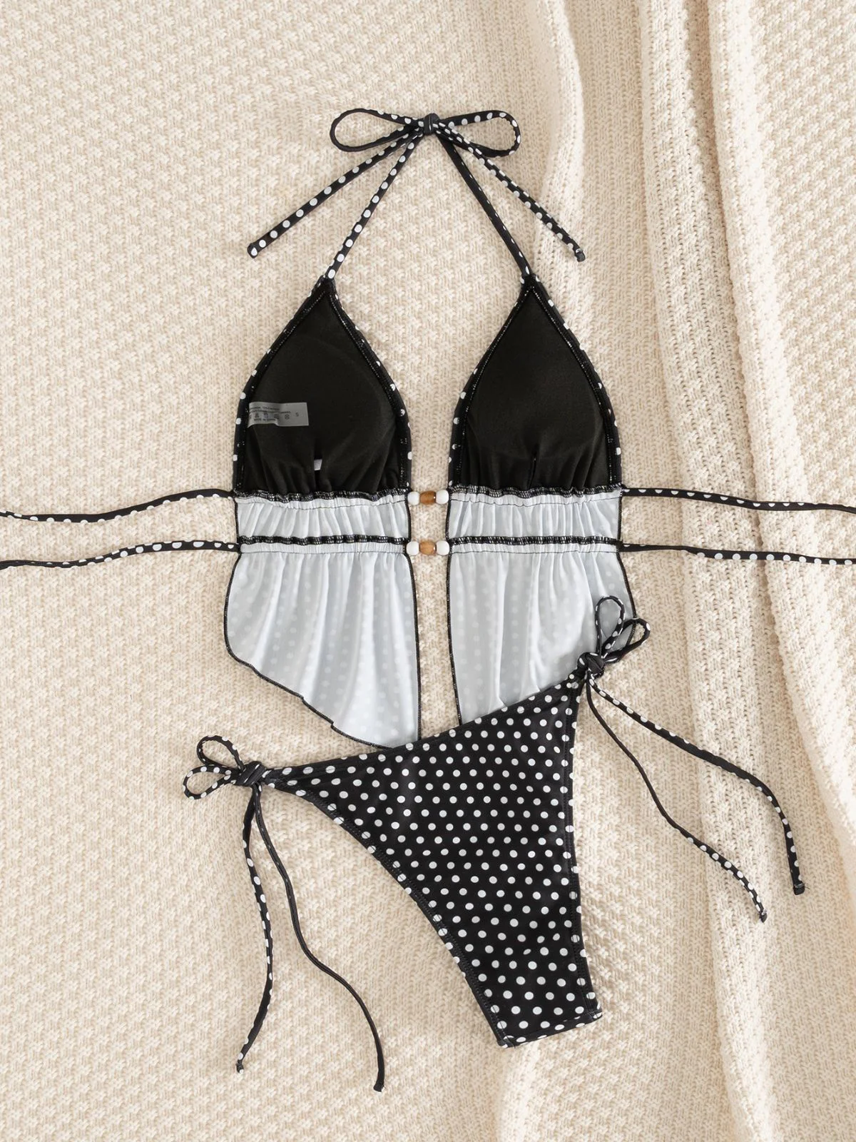 Schwarzes 60er Tankini-Set mit Polka-Dots und Neckholder - Image 5
