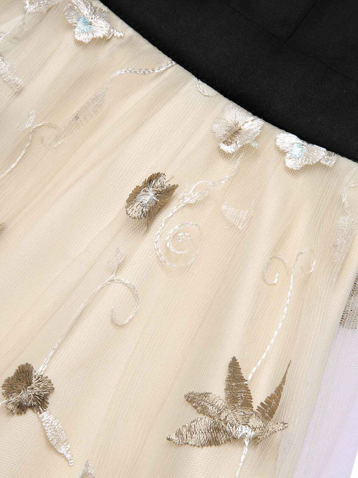 Schwarz & Beige 1950er Blumen Netz Schulterfrei Kleid - Image 6