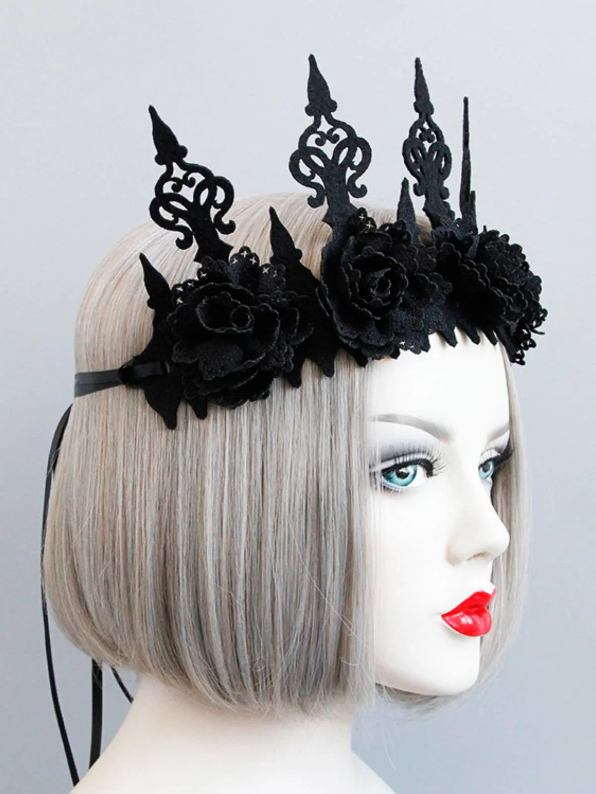 SCHWARZES HALLOWEEN BLUMEN KRONE STIRNBAND - Image 3