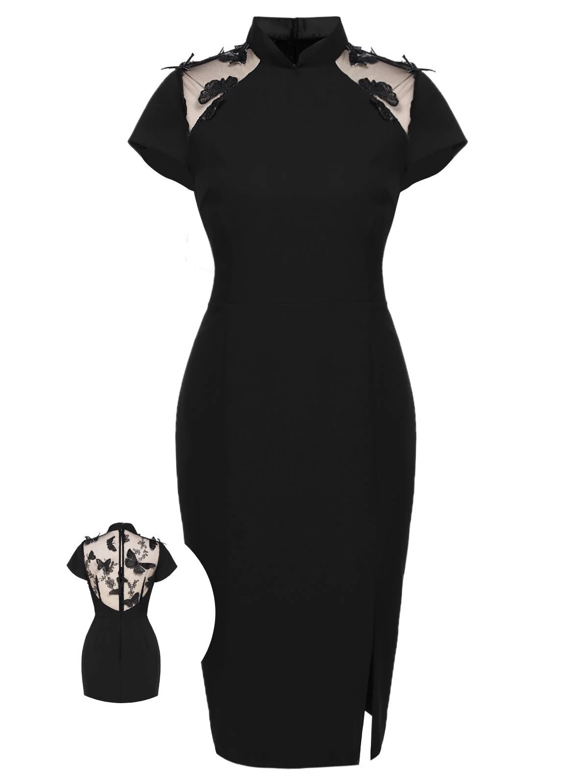 [Vorverkauf] Schwarz 1960er Schmetterling Rückenfrei Bleistift Kleid - Image 5