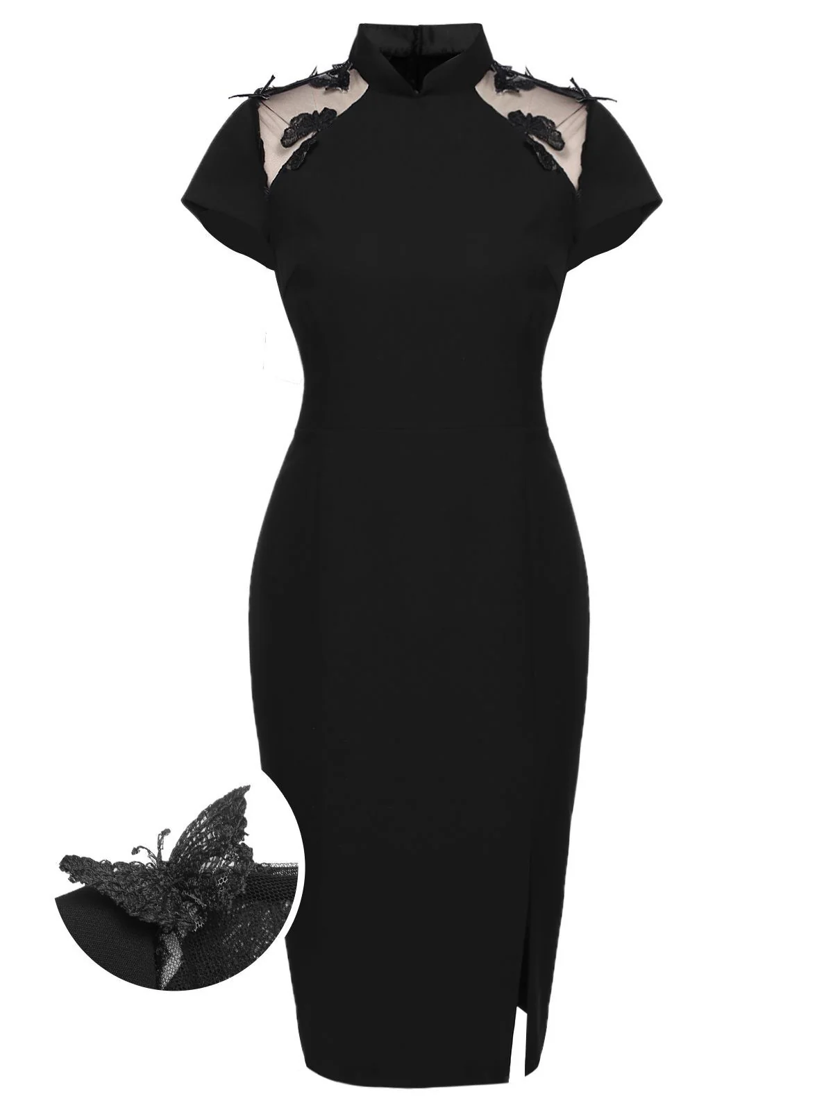 [Vorverkauf] Schwarz 1960er Schmetterling Rückenfrei Bleistift Kleid - Image 6