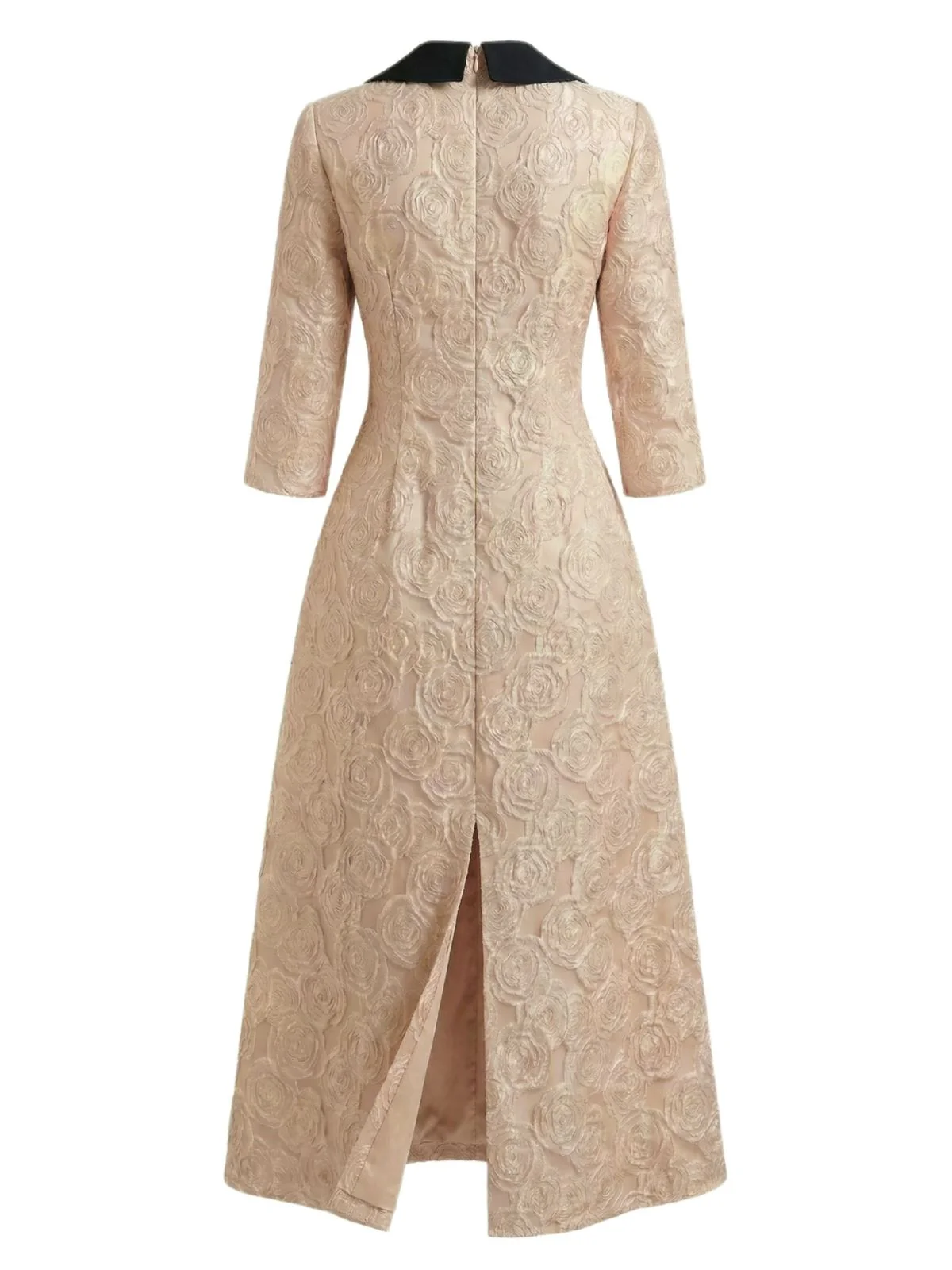 [Vorverkauf] Sekt 1930er Rose Jacquard V-Ausschnitt Bogen Kleid - Image 3