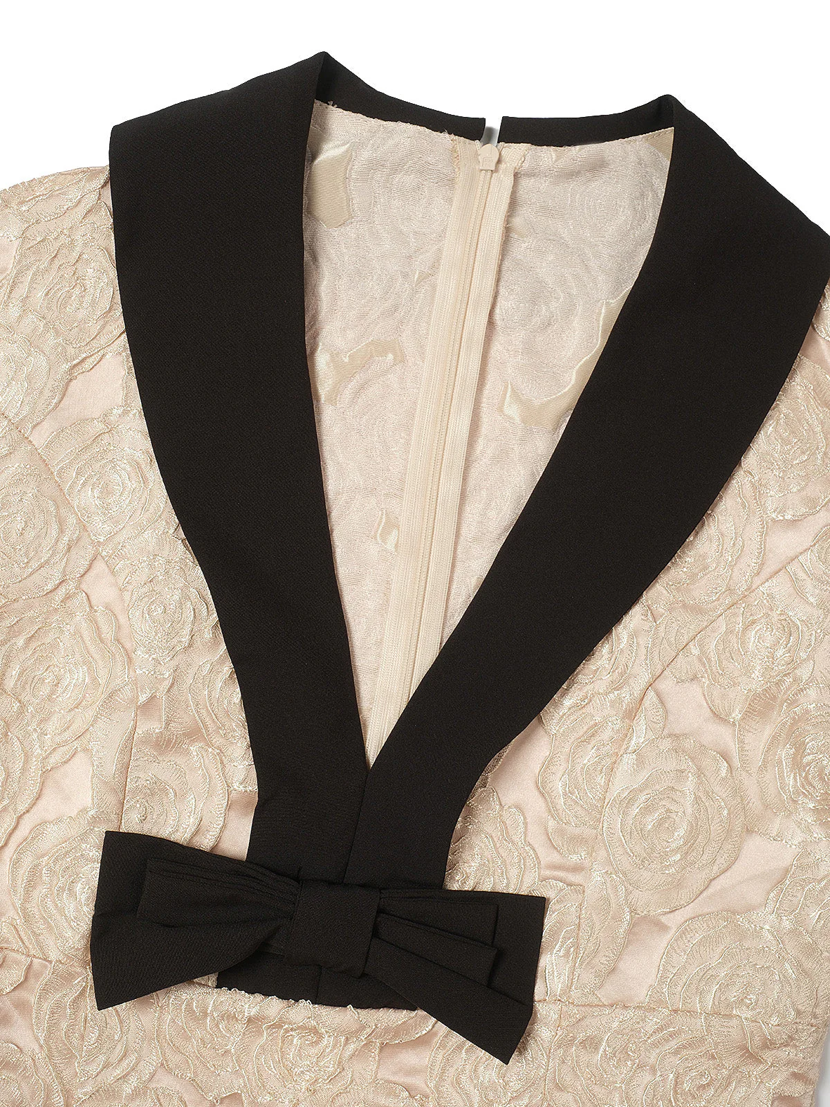 [Vorverkauf] Sekt 1930er Rose Jacquard V-Ausschnitt Bogen Kleid - Image 4