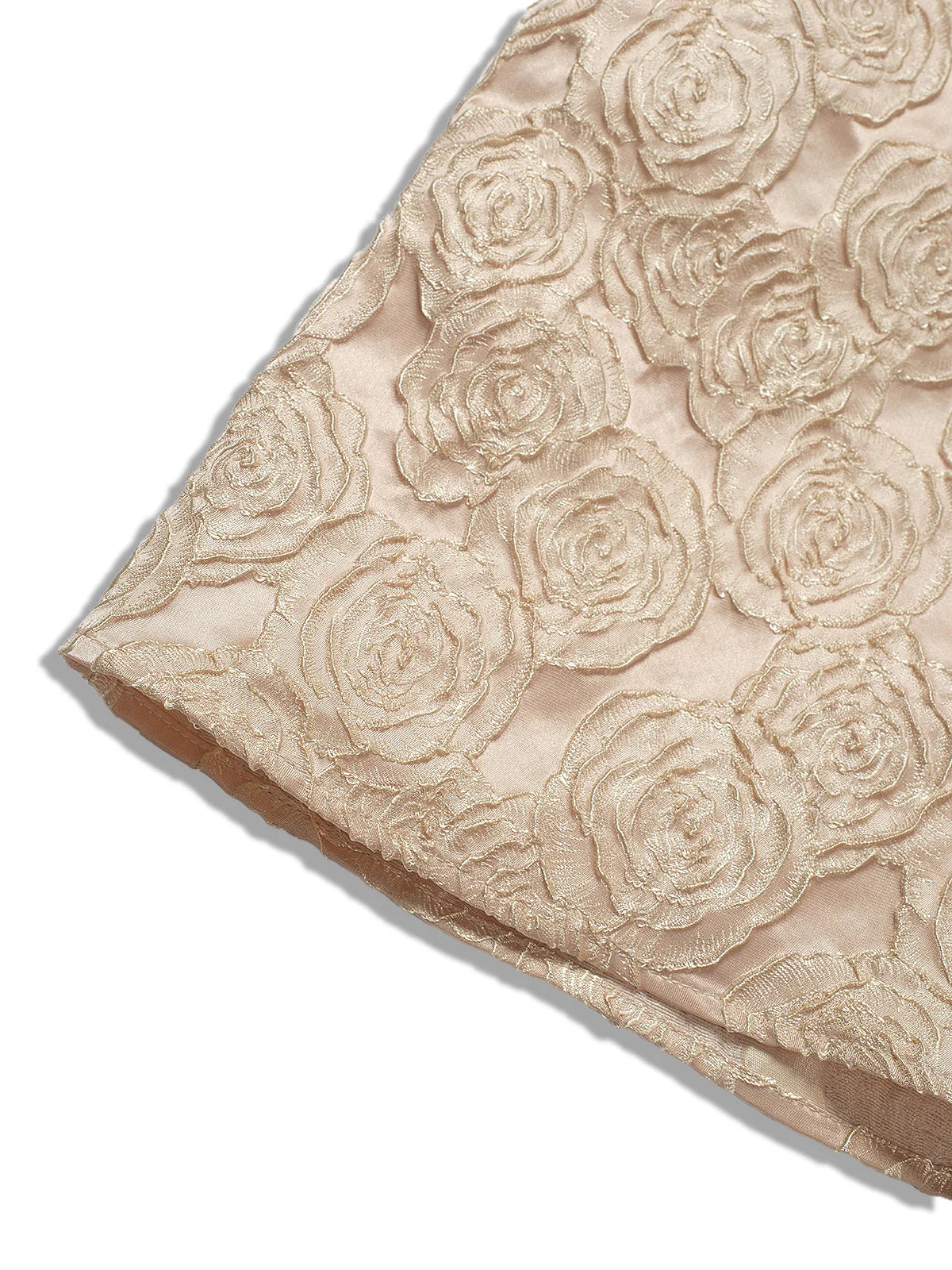 [Vorverkauf] Sekt 1930er Rose Jacquard V-Ausschnitt Bogen Kleid - Image 9