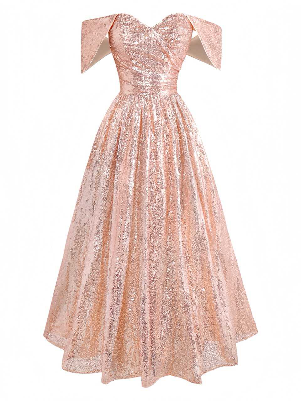 Sekt 1930er Schulterfrei Pailletten Kleid - Image 2