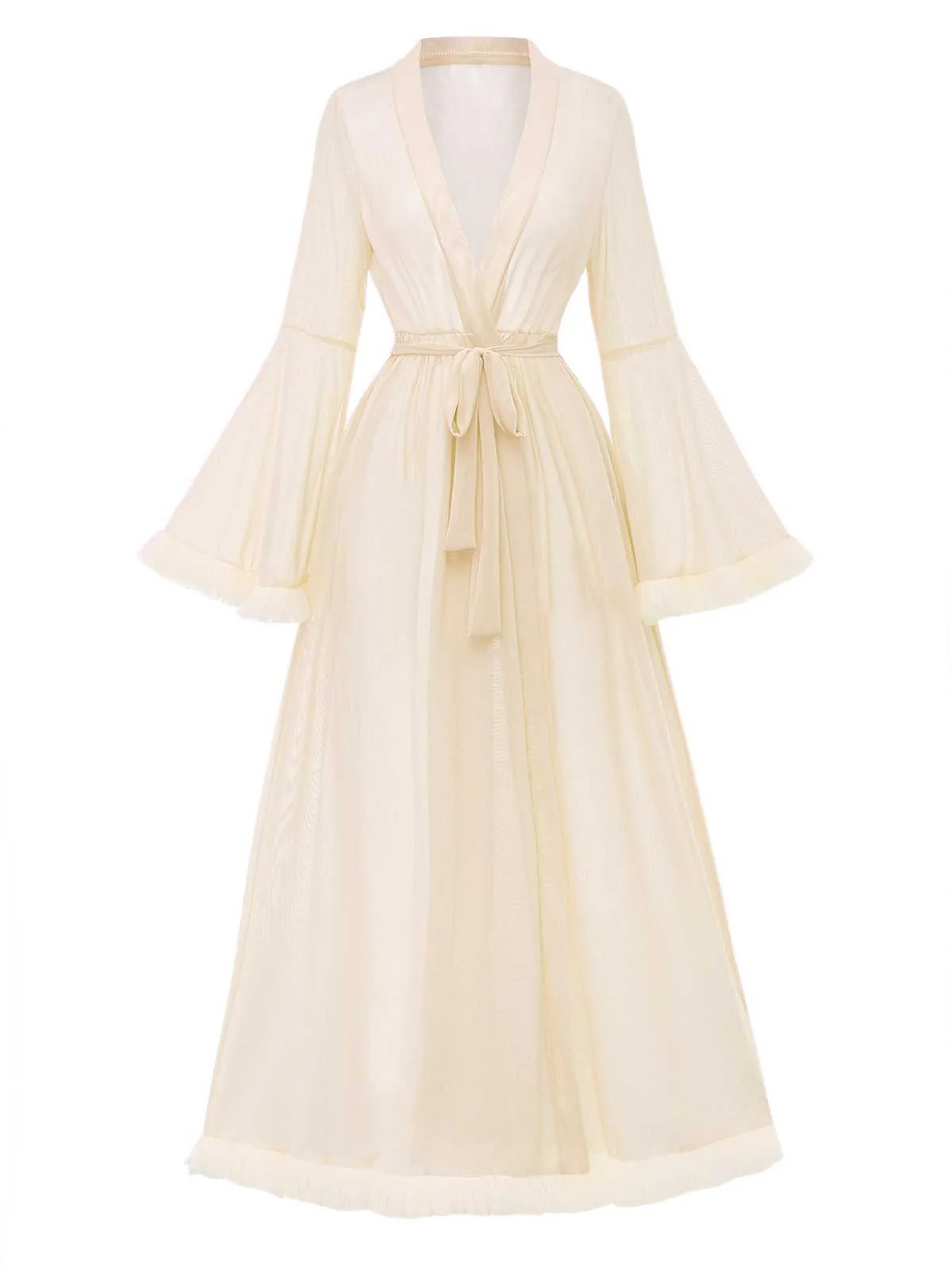 1950er Durchsichtig Ausgestellt Ärmel Gürtel Lang Robe - Image 10