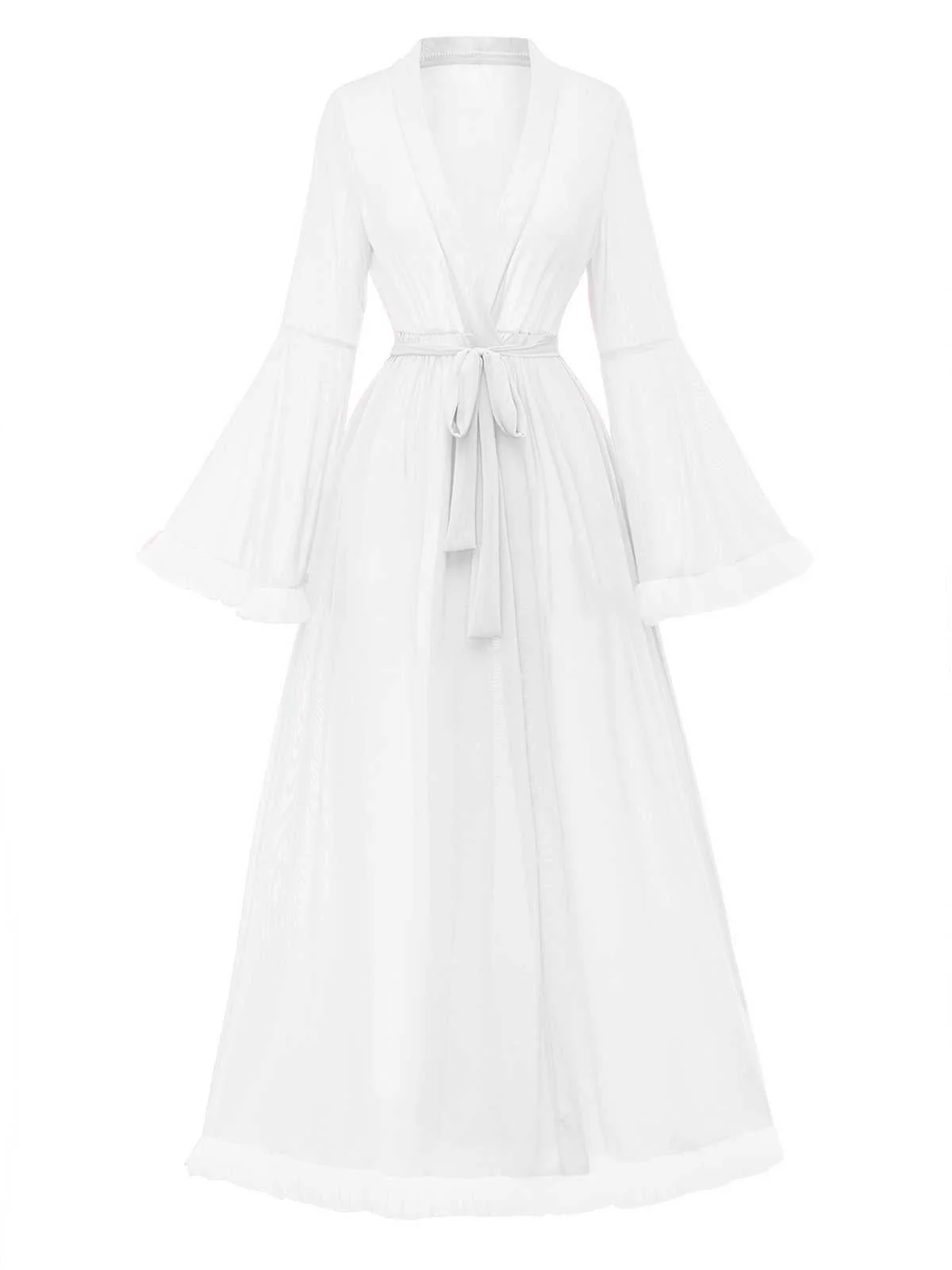 1950er Durchsichtig Ausgestellt Ärmel Gürtel Lang Robe - Image 8