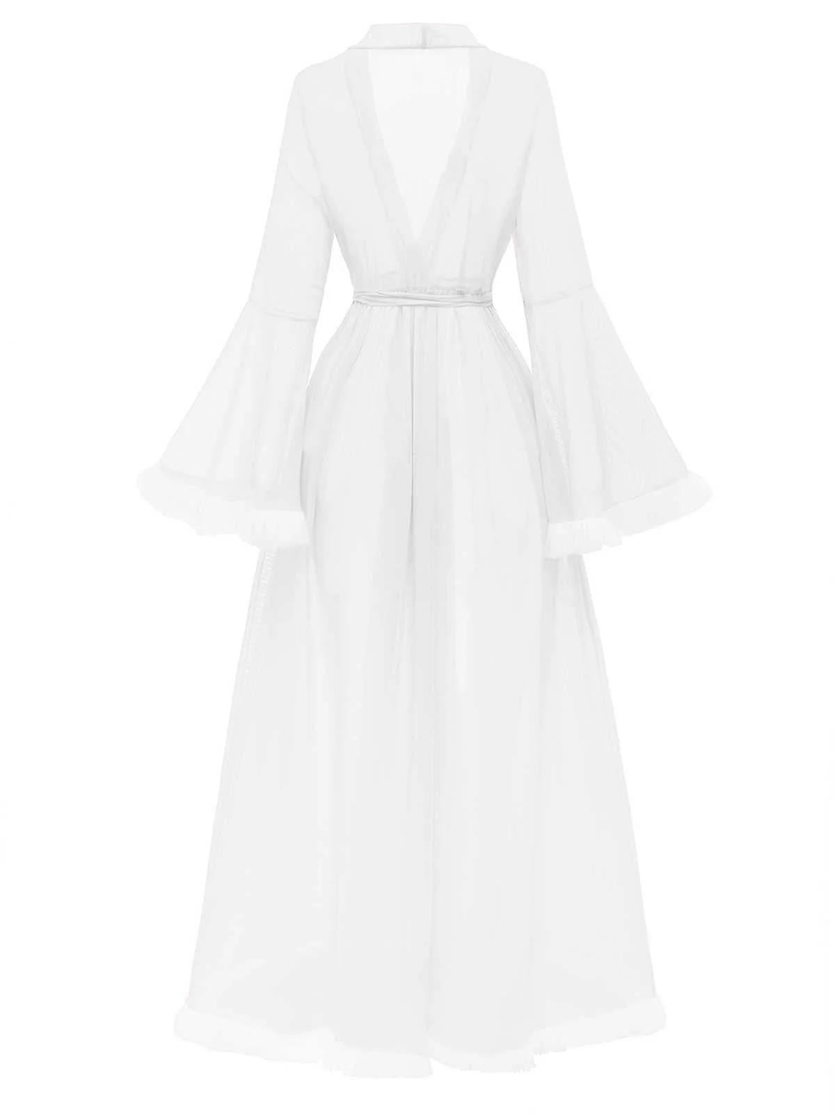 1950er Durchsichtig Ausgestellt Ärmel Gürtel Lang Robe - Image 9