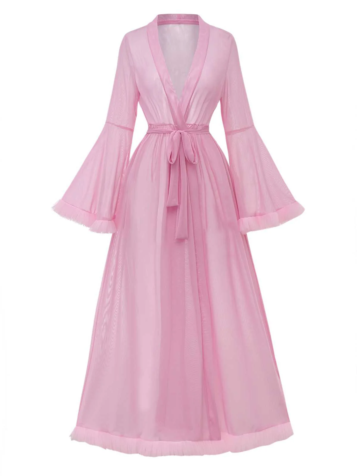 1950er Durchsichtig Ausgestellt Ärmel Gürtel Lang Robe - Image 2