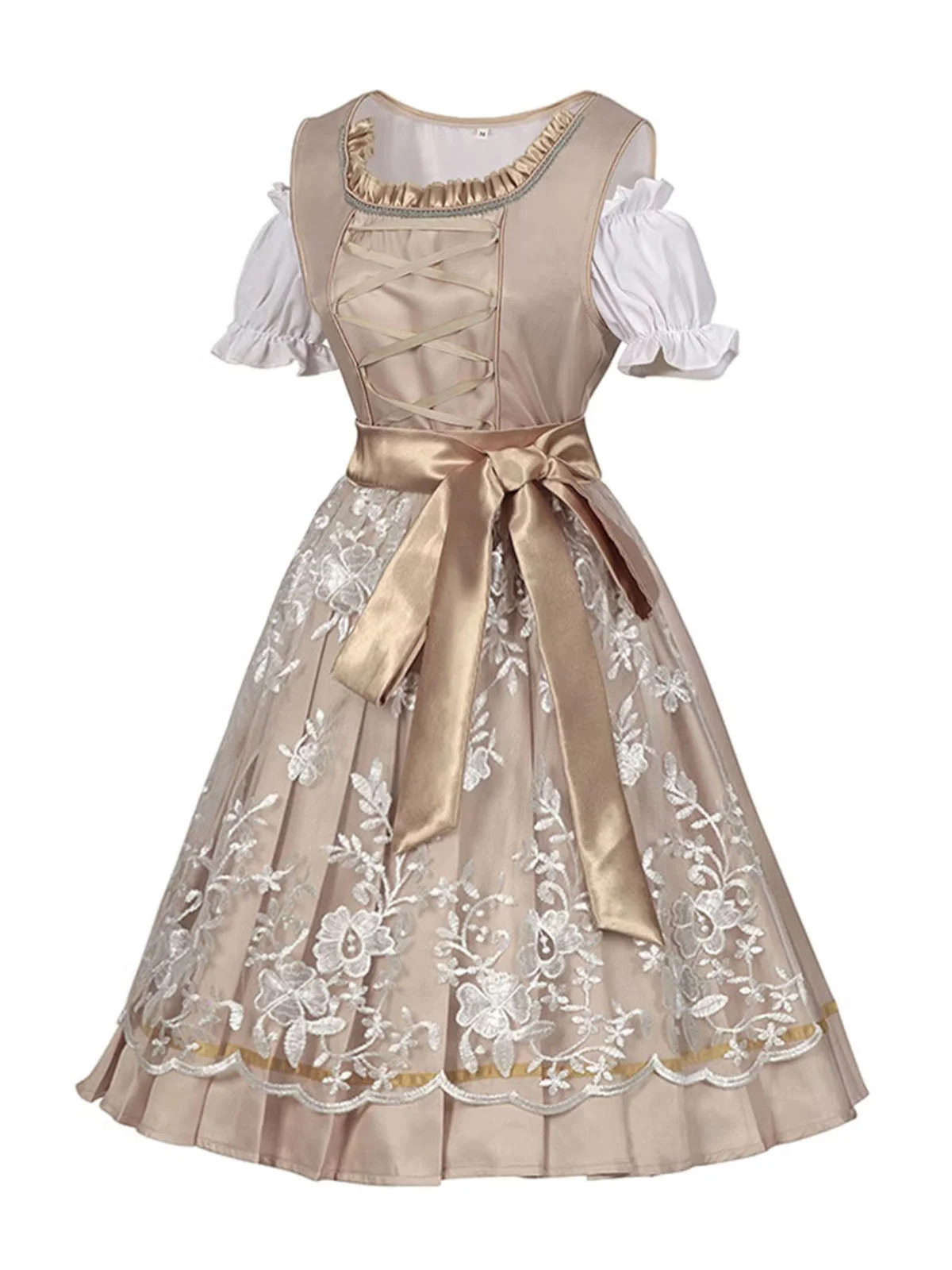Sekt 1950er Oktoberfest Dirndl Puffärmel Top & Blumen Bogen Kleid - Image 2