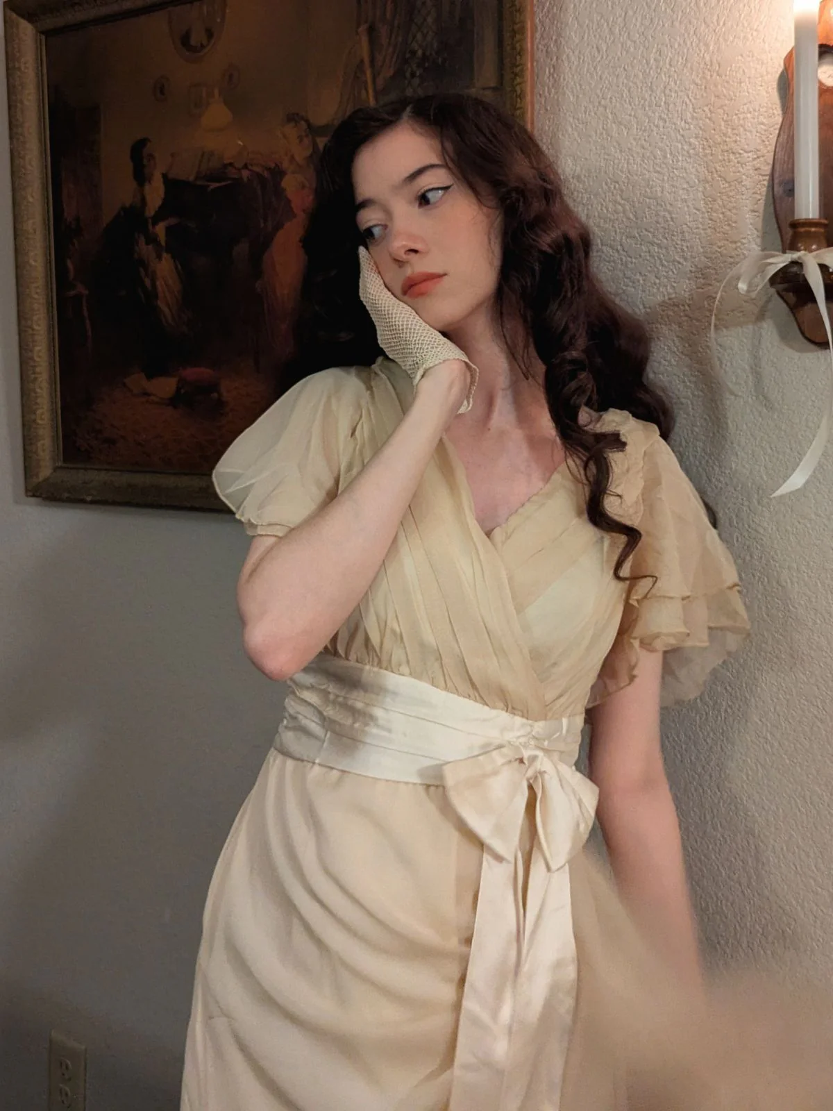 Sekt 1950er Satin Tüll Cocktail Kleid - Image 2