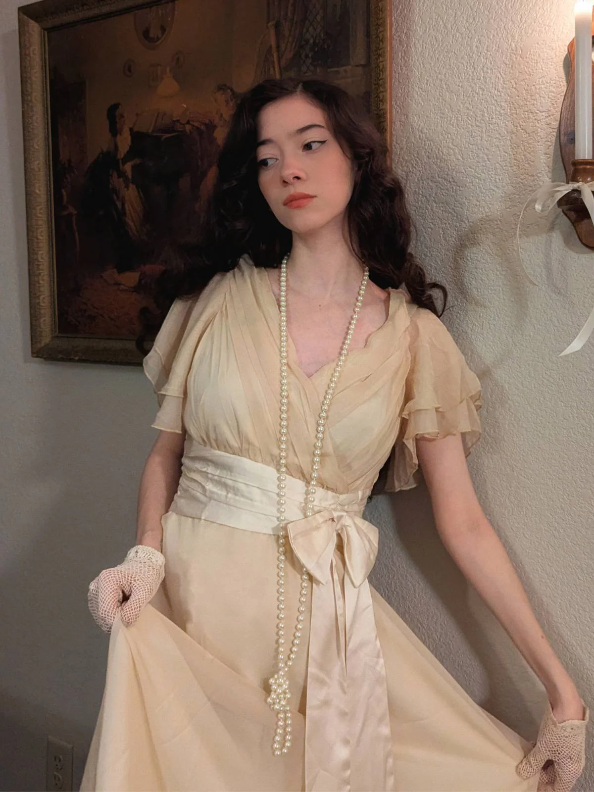 Sekt 1950er Satin Tüll Cocktail Kleid - Image 2