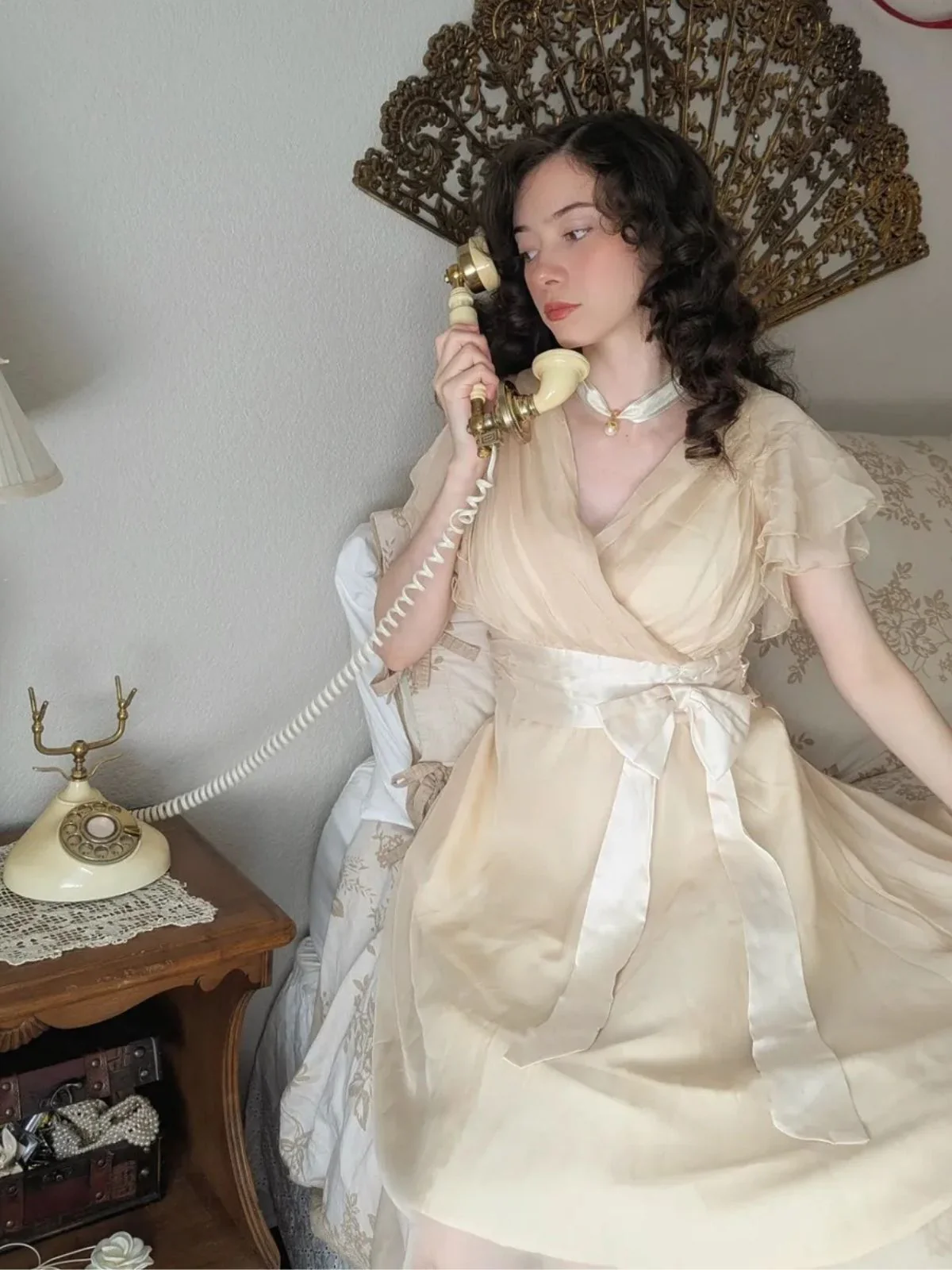 Sekt 1950er Satin Tüll Cocktail Kleid - Image 3