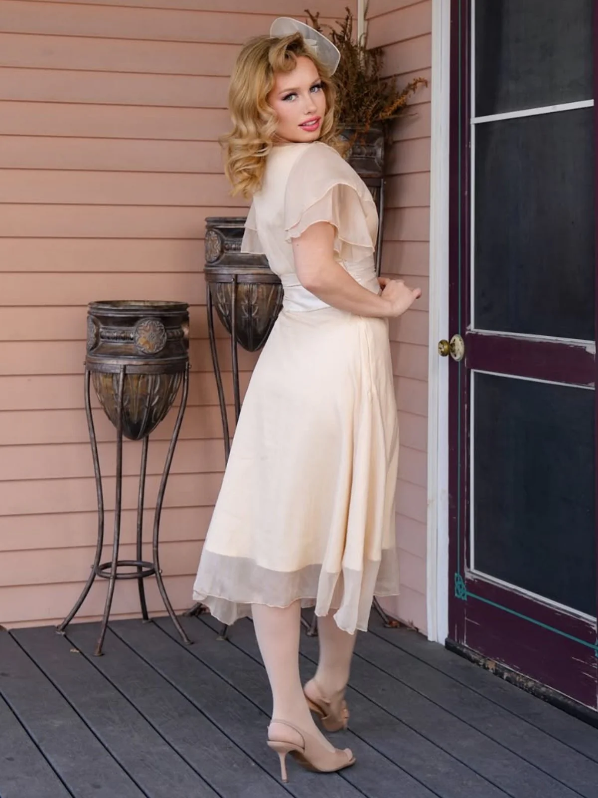 Sekt 1950er Satin Tüll Cocktail Kleid - Image 2