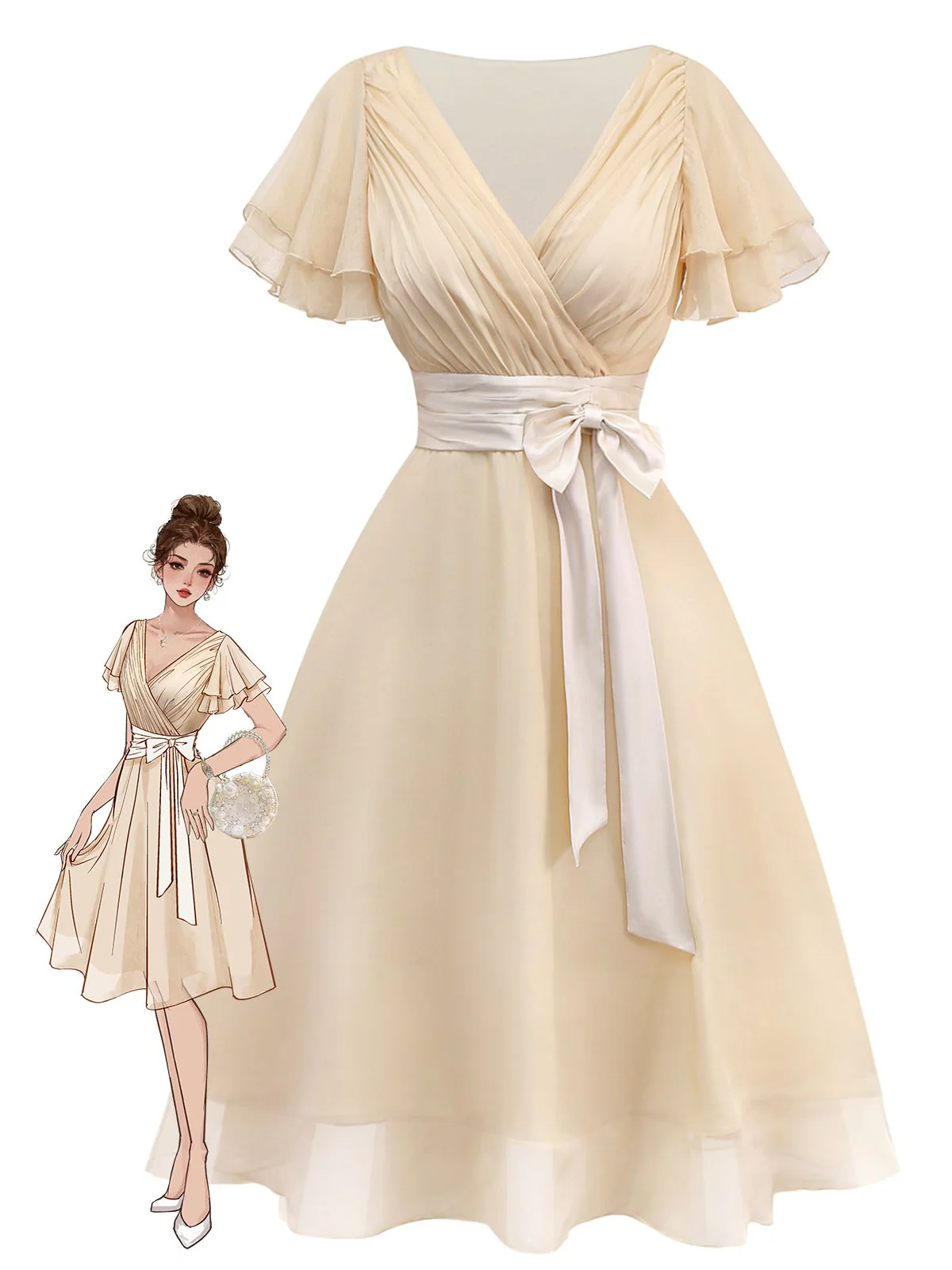 Sekt 1950er Satin Tüll Cocktail Kleid - Image 3