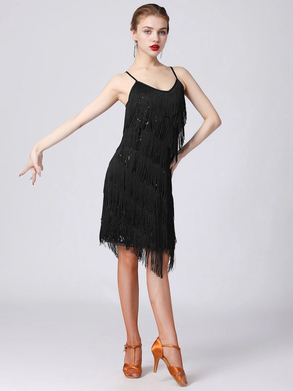 1920er Charleston Geschichtet Quaste Träger Kleid - Image 3