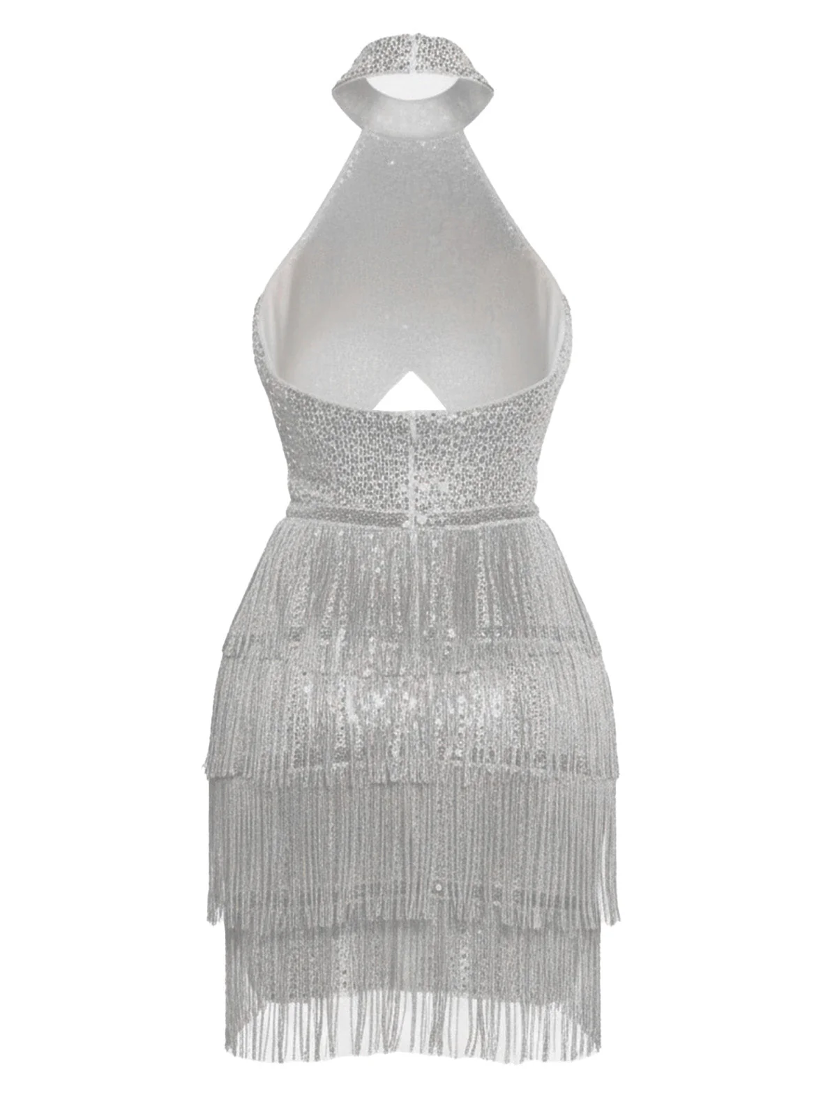 Silber 1920er Halter Pailletten Fransen Cutout Party Kleid - Image 5