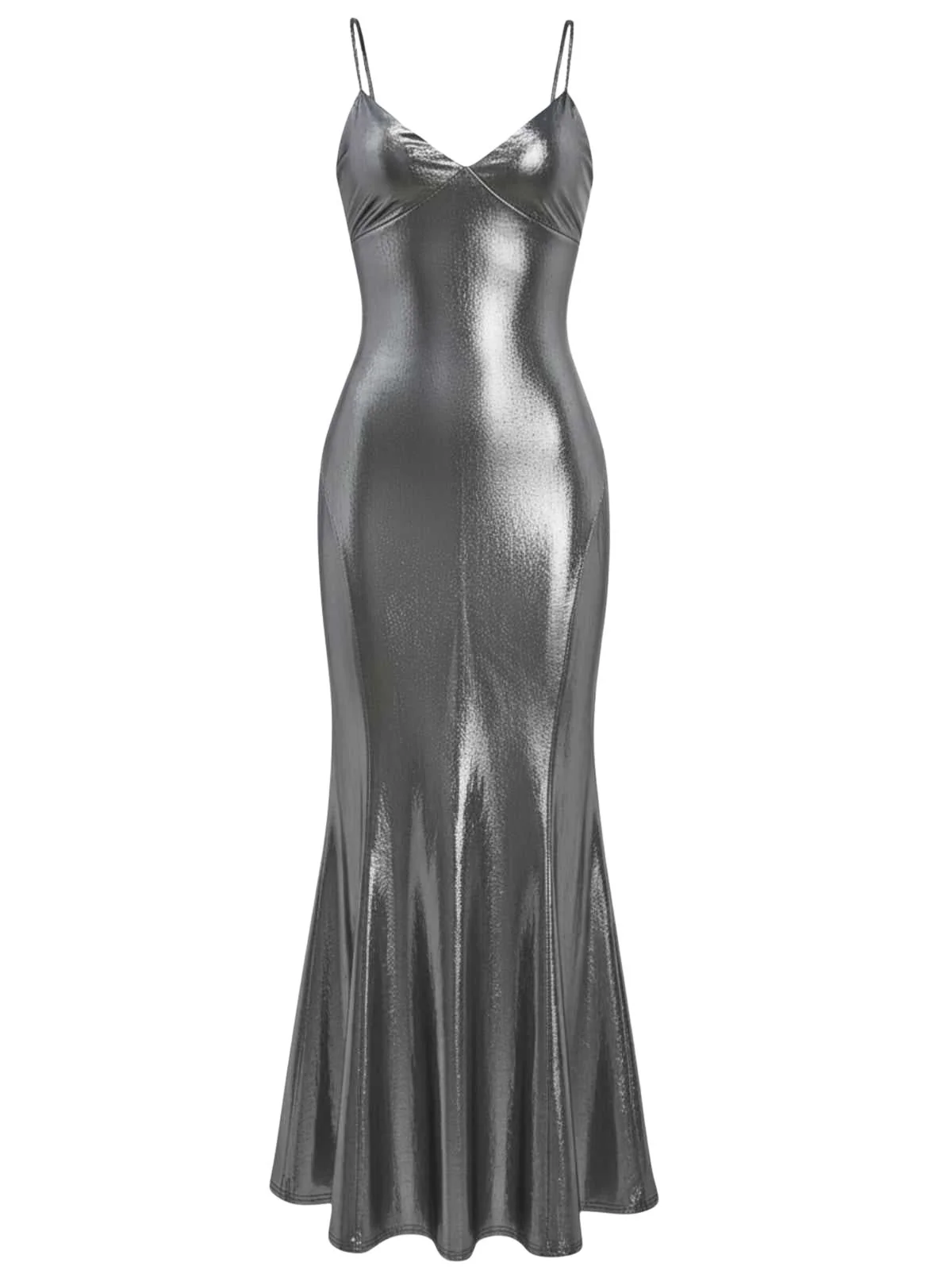 Silber 1930er Spaghetti Träger Meerjungfrau Kleid
