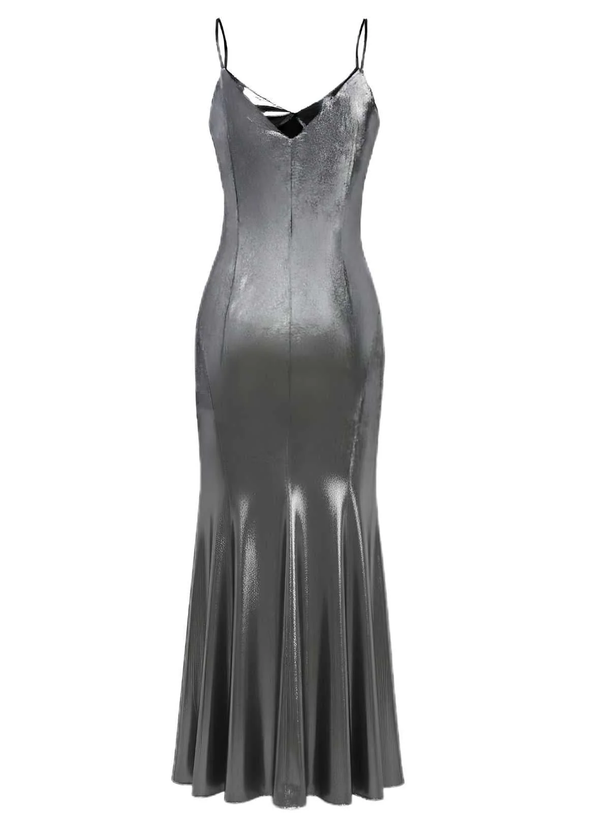 Silber 1930er Spaghetti Träger Meerjungfrau Kleid - Image 2