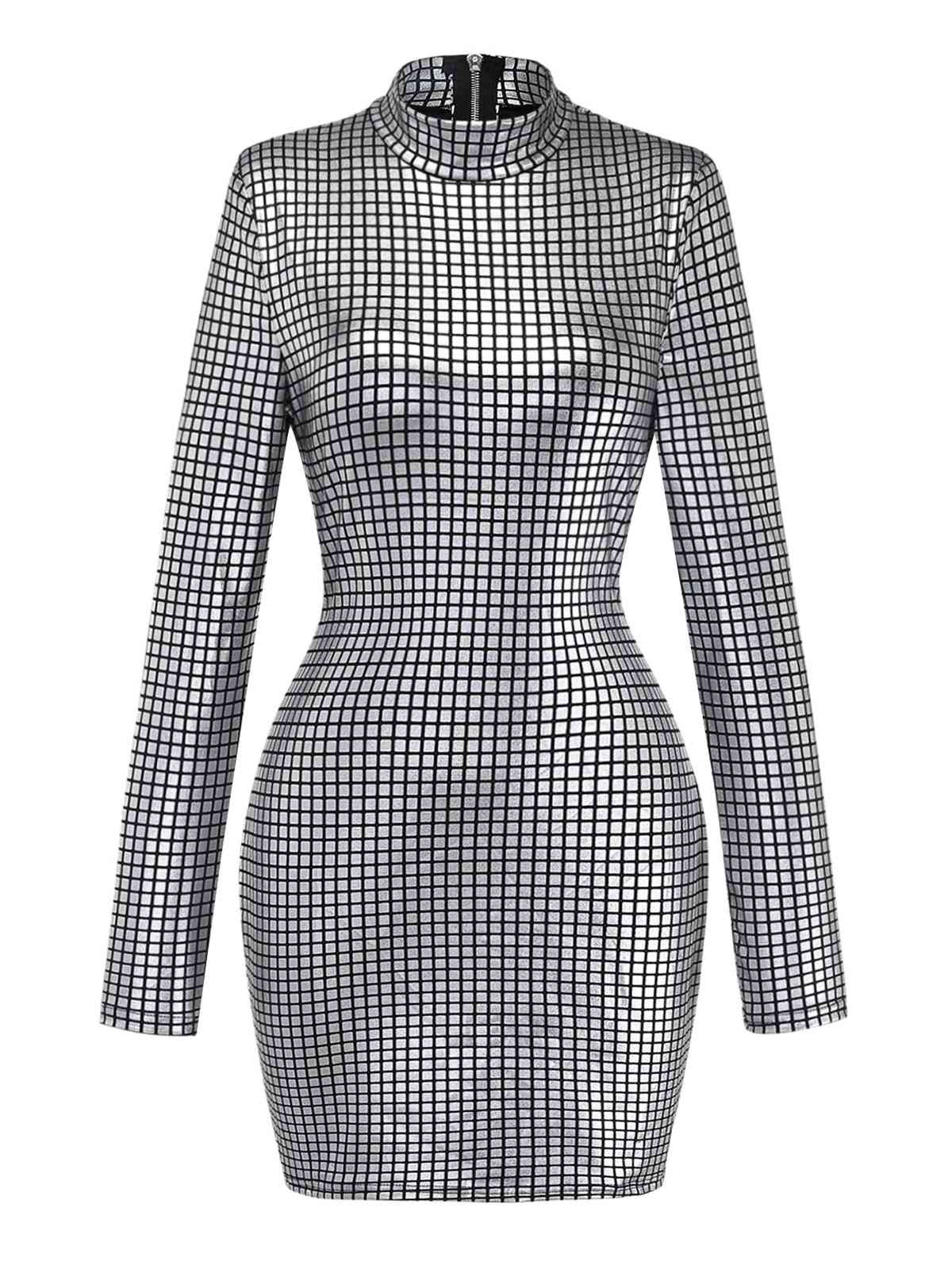 Silber 1960er Glitzernd Quadratisch Pailletten Stehkragen Mini Kleid - Image 2