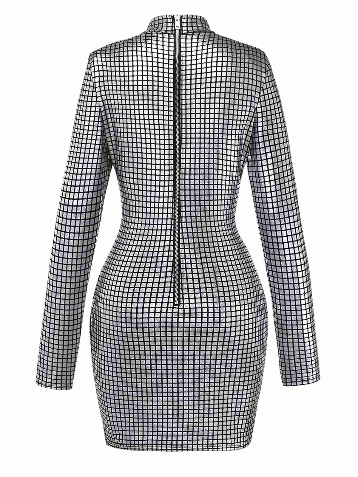 Silber 1960er Glitzernd Quadratisch Pailletten Stehkragen Mini Kleid - Image 3