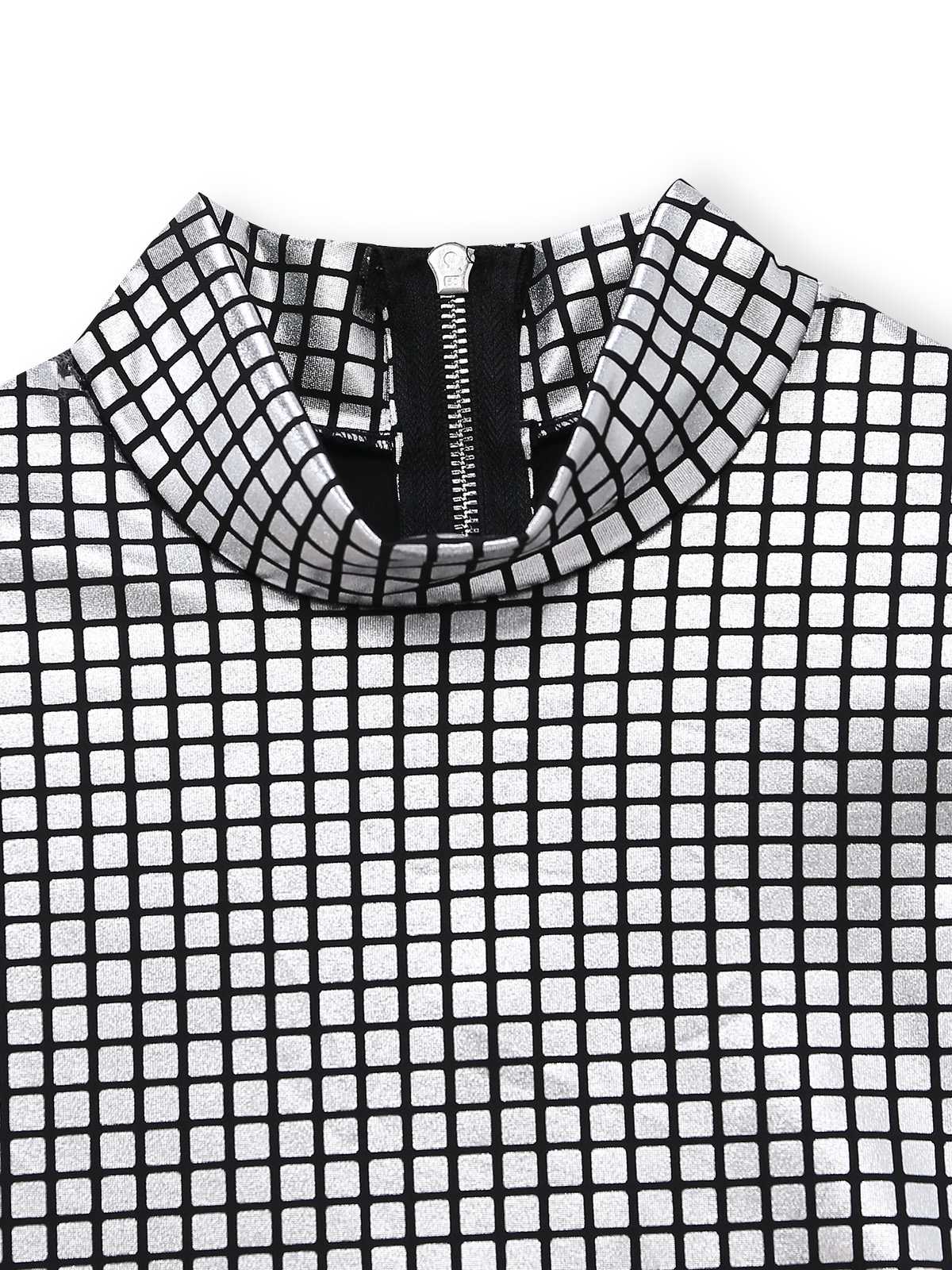 Silber 1960er Glitzernd Quadratisch Pailletten Stehkragen Mini Kleid - Image 4