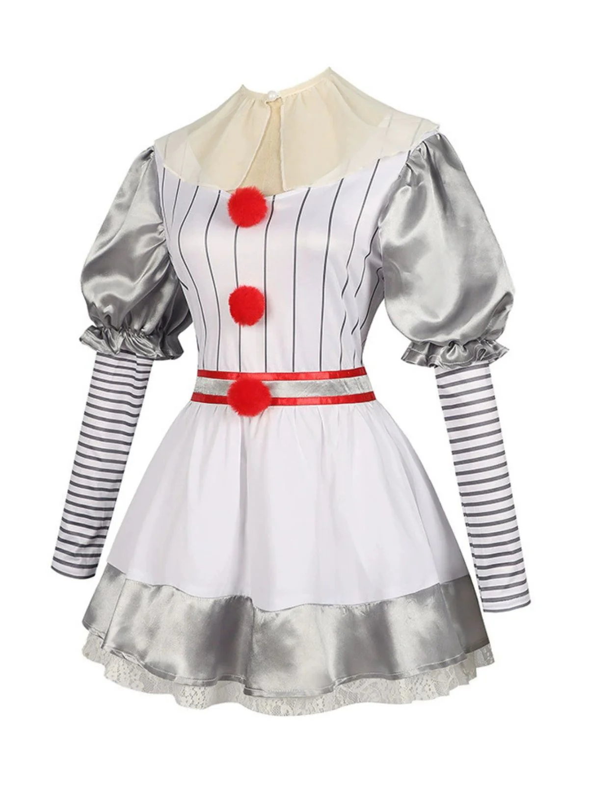 Silber 1960er Halloween IT Pennywise Streifen Puffärmel Flaumig Kleid - Image 2