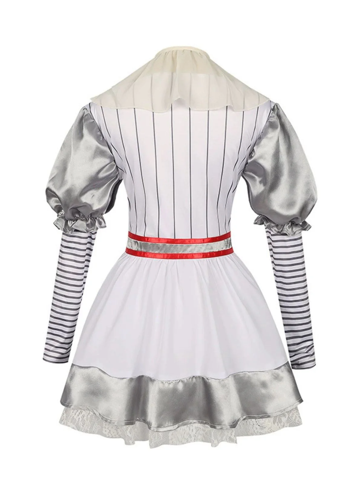 Silber 1960er Halloween IT Pennywise Streifen Puffärmel Flaumig Kleid - Image 3
