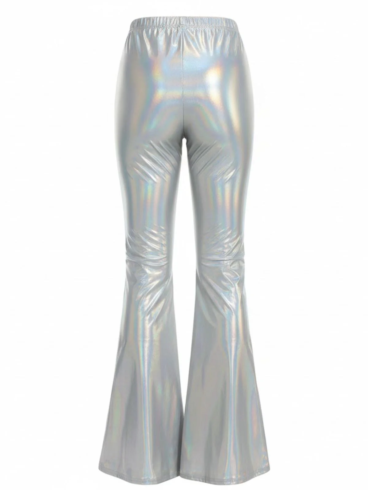Silber 1970er Solide Laser Metallisch Eng Bootcut Hose - Image 2
