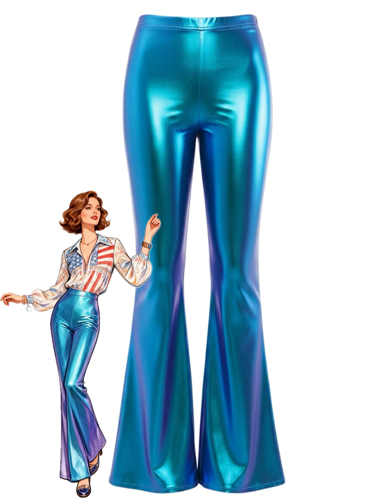 Silber 1970er Solide Laser Metallisch Eng Bootcut Hose - Image 4