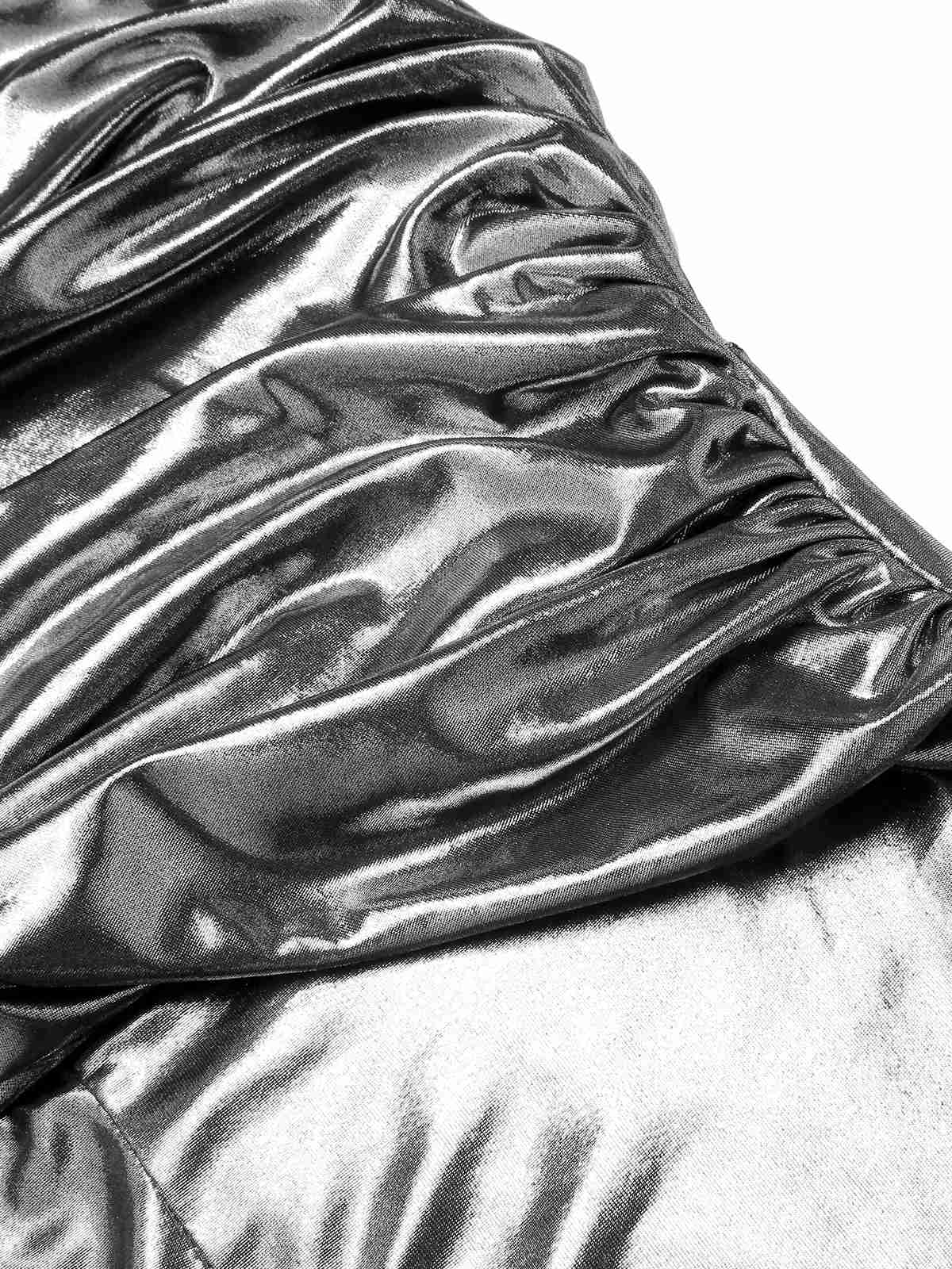 Silber 1970er V-Ausschnitt Halter Pailletten Jumpsuit - Image 4