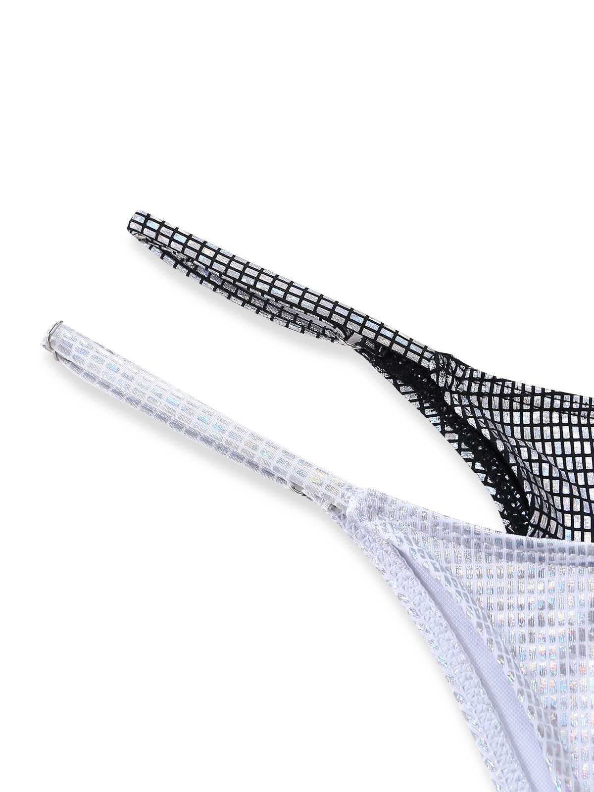 Silber 1980er Halter Schimmernd Optik Zweiteilig Bikini Set - Image 4