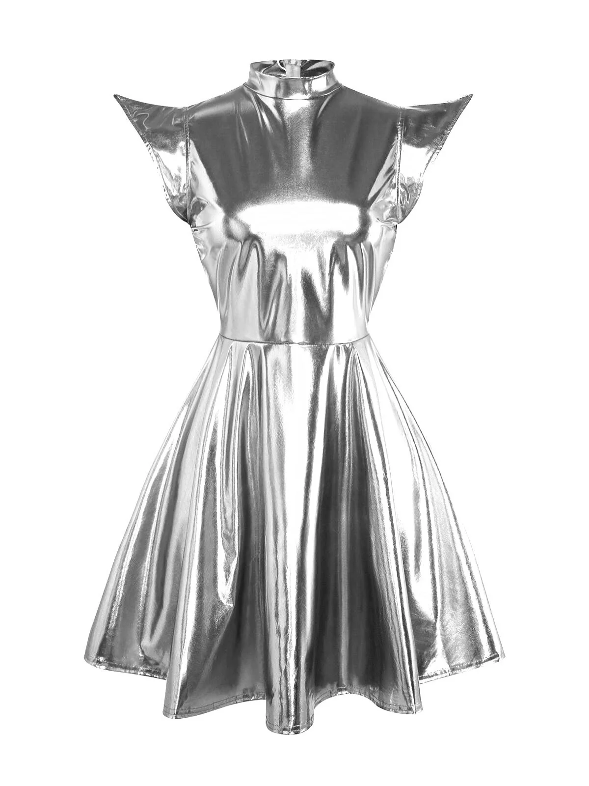 Gold Alien Kostüm 1980er Metallisch Futuristisch Party Mini Kleid - Image 9