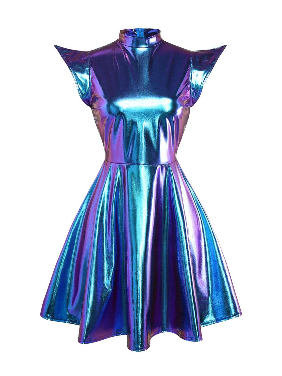 Gold Alien Kostüm 1980er Metallisch Futuristisch Party Mini Kleid - Image 3