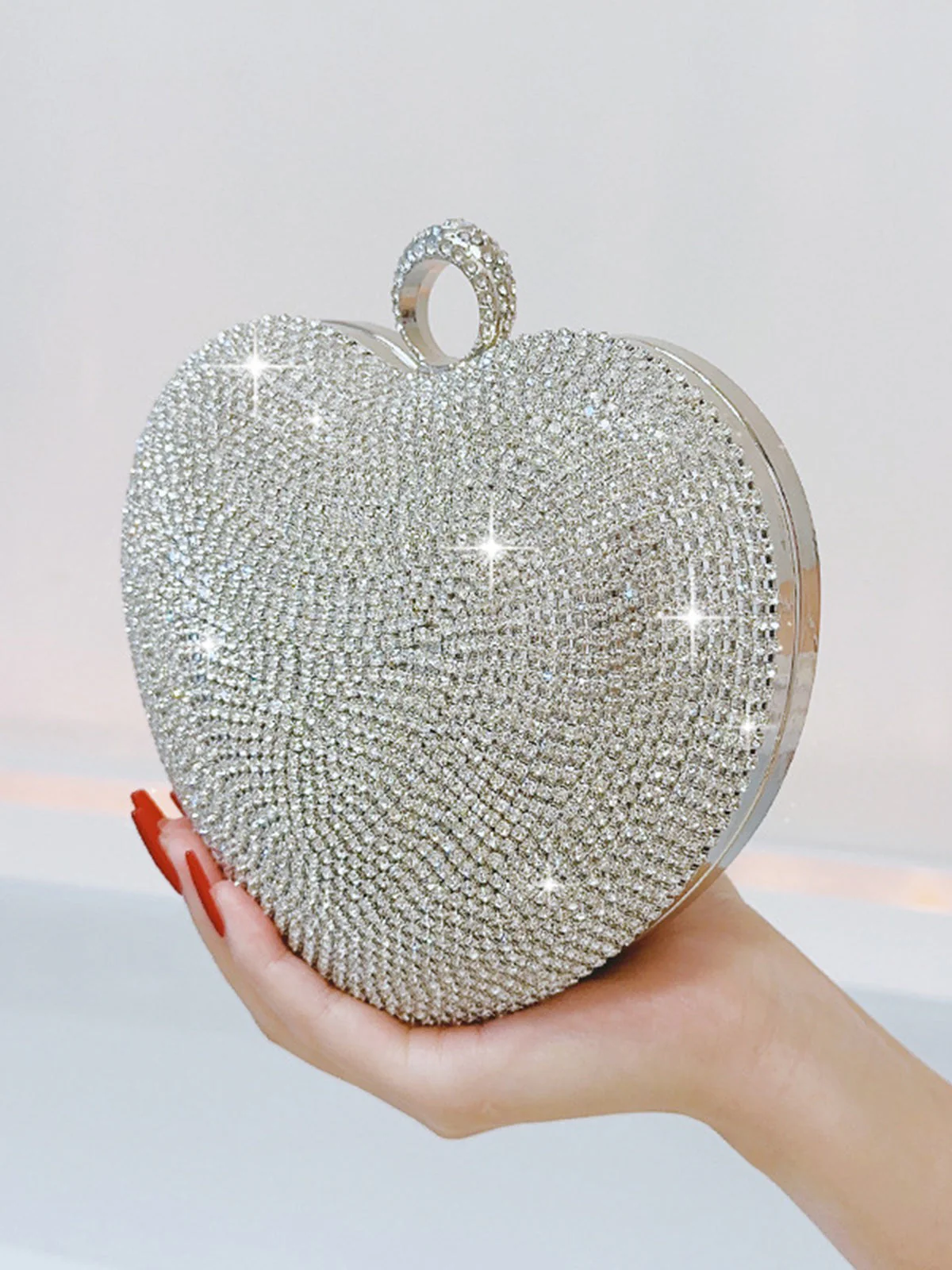 Silber Herz Strass Party Tote Tasche - Image 4