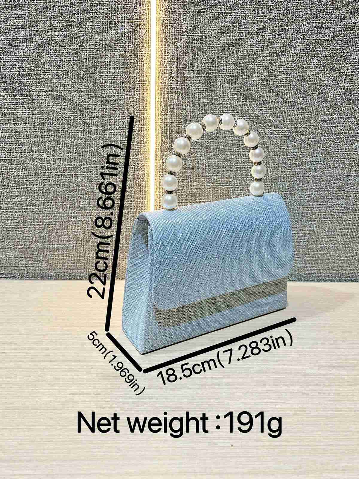 Silber Vintage Strassstein Glitzer Kunstperle Handtasche - Image 4