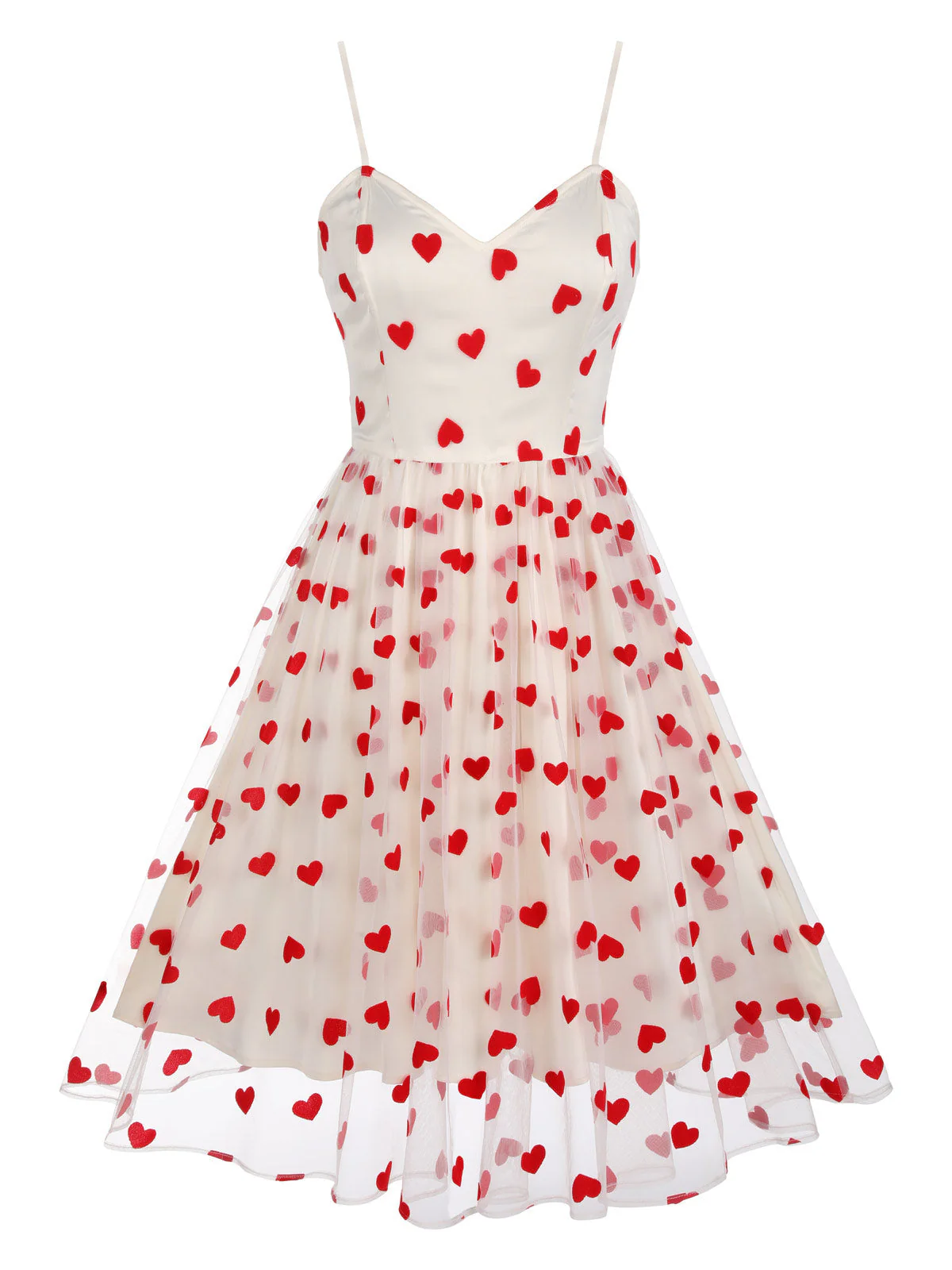 [Vorverkauf] Herz 1950er Netz Spaghettiträger Kleid - Image 3