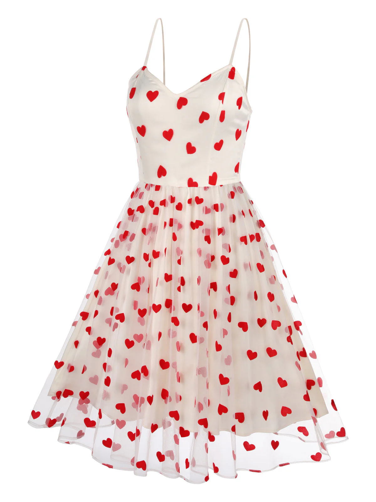 [Vorverkauf] Herz 1950er Netz Spaghettiträger Kleid - Image 4
