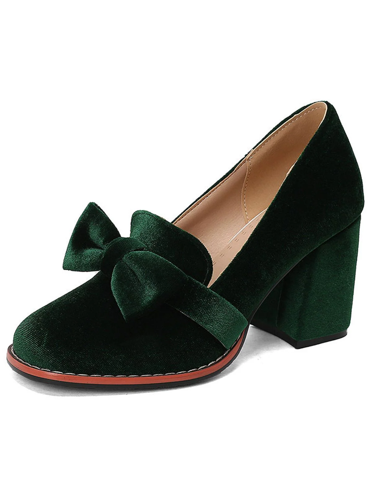 Solide Samt Bogen Detail Block Absatz Schuhe - Image 3