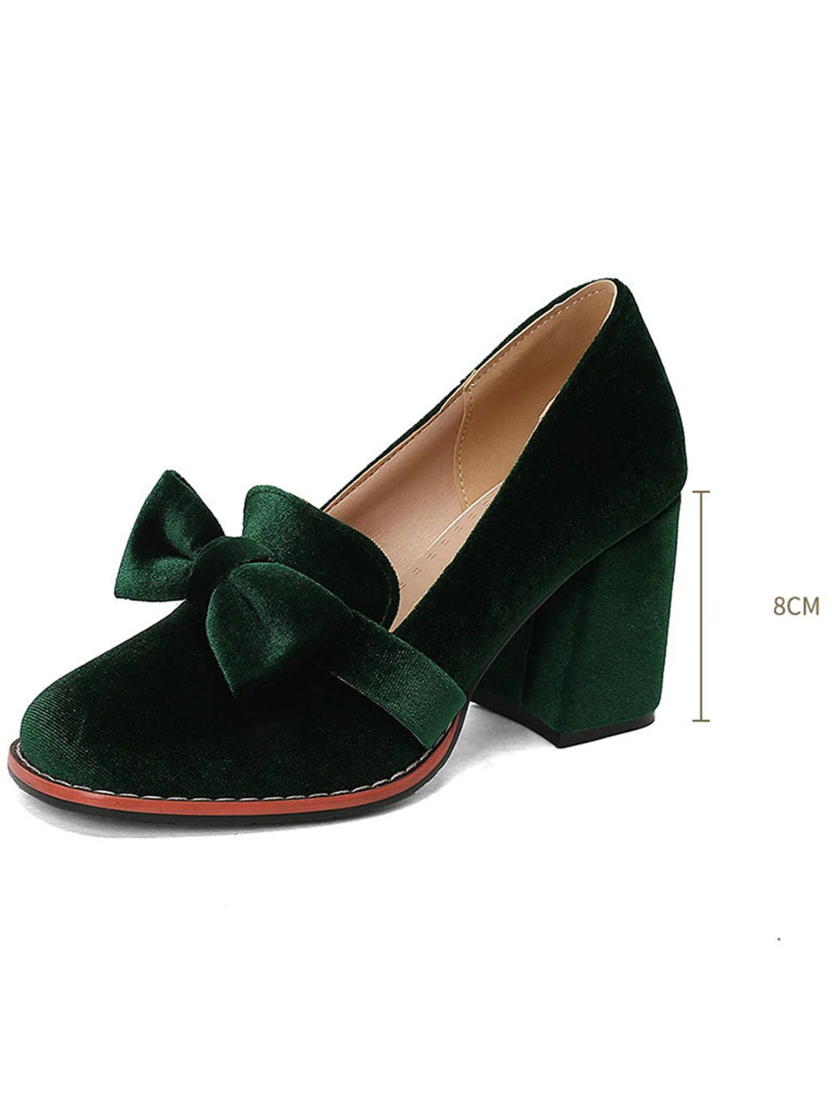 Solide Samt Bogen Detail Block Absatz Schuhe - Image 4