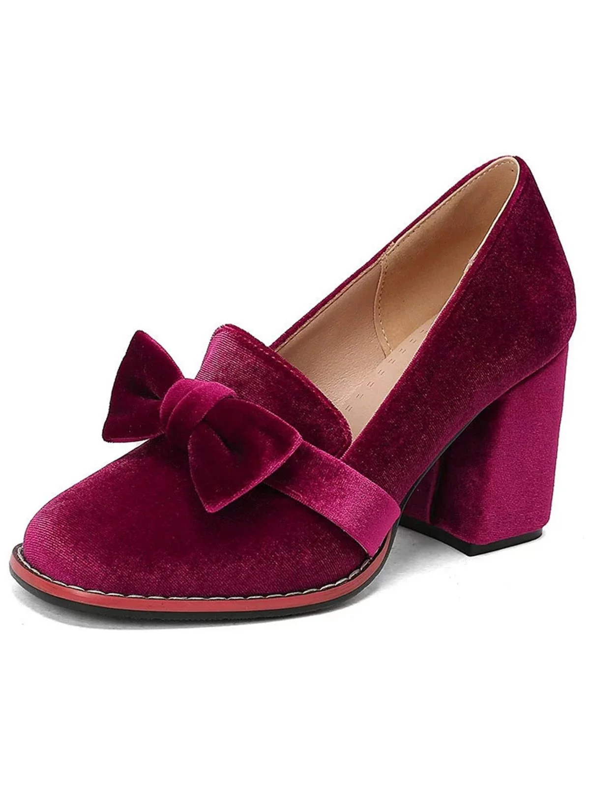 Solide Samt Bogen Detail Block Absatz Schuhe - Image 6