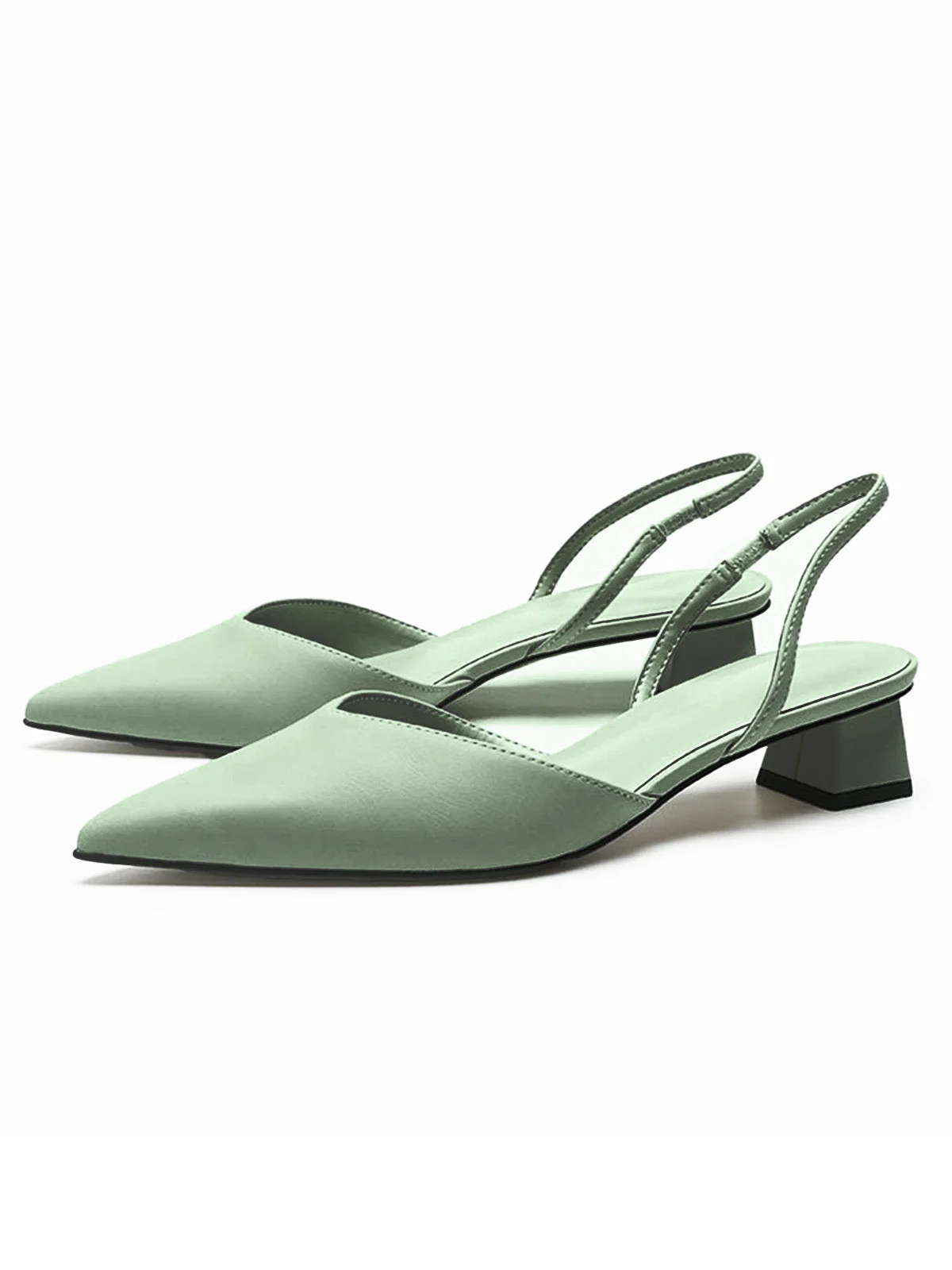 Spitz Uni Slingback Niedriger Blockabsatz Schuhe - Image 4
